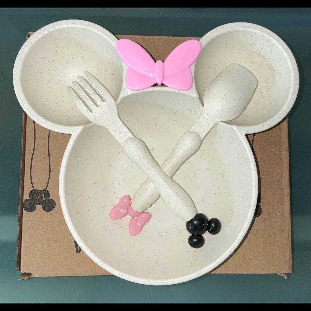 Cute Minnie Mouse 3 Piece Wheat Straw Biodegradable Kids Bowl Set- Reusable